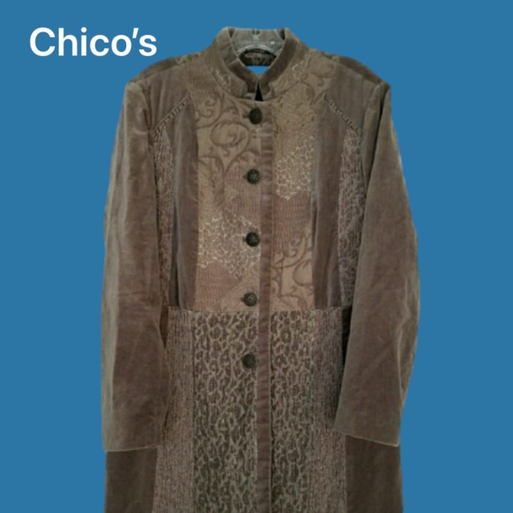 Velvet Brocade Duster with Mandarin Collar
